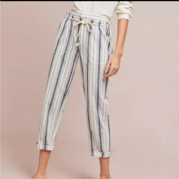 Anthropologie Off White Linen Blend Summer Beachy striped pants size XS - Picture 2 of 16